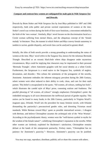 A* English Coursework: Dracula & Wide Sargasso Sea