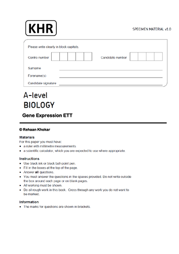 AQA A LEVEL BIOLOGY - GENE EXPRESSION APPLICATION PAPER