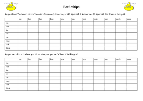 English minimal pairs battleships