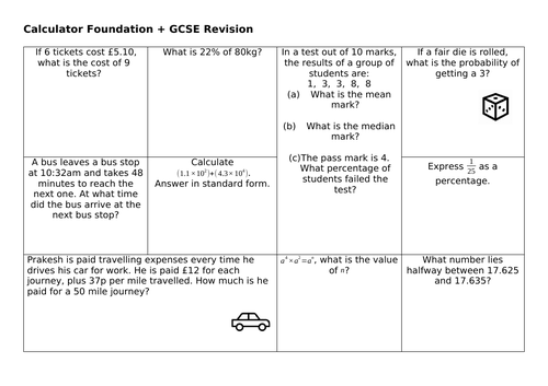 Gcse Calculator Revision Mats Set 2 Higher And Foundation Teaching Resources