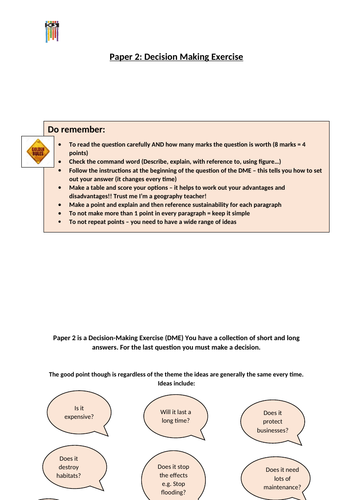 Decision Making Exercise Student Revision Sheet
