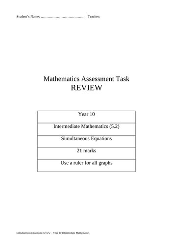 Simultaneous Equations Review Stage5.2 Yr 10 NSW Aust Curr