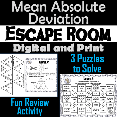 Calculating Mean Absolute Deviation Activity: Algebra Escape Room Statistics