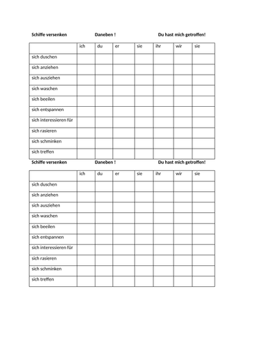 Battleships reflexive verbs German