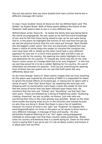 Comparative answer for Dulce et & The Soldier'