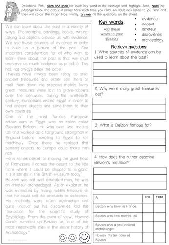 ancient egyptian reading skills comprehension sheets for year 3 and 4 pack 1 teaching resources