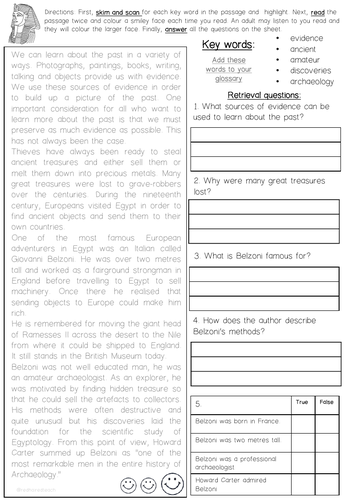 Ancient Egyptian Reading Skills Comprehension Sheets for Year 3 and 4 (Pack 1)