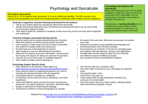 Dyscalculia for Psychology teachers
