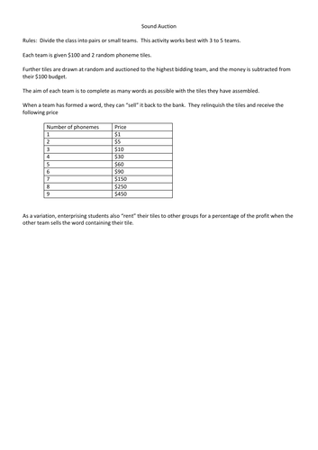 Phoneme auction game