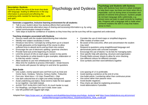 Dyslexia for Psychology teachers
