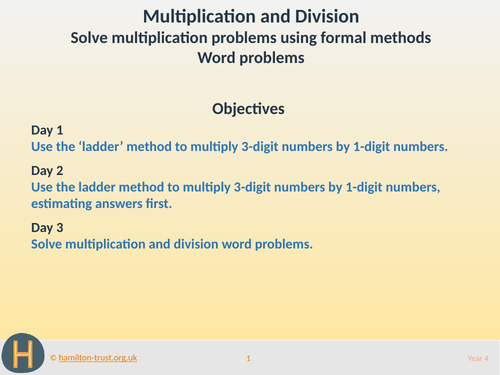 Multiplication problems, formal methods - Teaching Presentation -Year 4