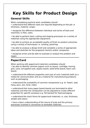 Key Skills for Product Design by me rebeccajayne Key Skills for Product Design by me rebeccajayne