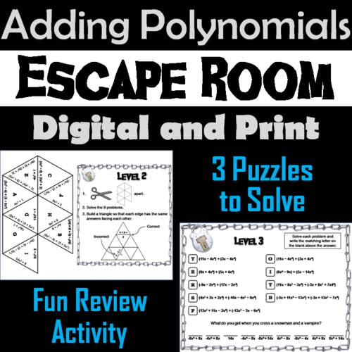 Adding Polynomials Activity: Algebra Escape Room Math Game