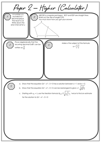 GCSE Maths (9 - 1) Paper 2 Higher Pre-exam Worksheet
