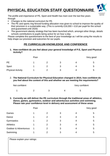 PE questionnaire for staff