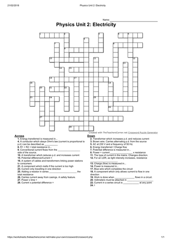 AQA Physics crosswords