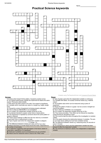 GCSE Practical science keywords crossword