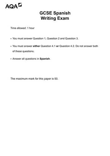 EXTRA Mock Writing Paper - GCSE Spanish Foundation Tier