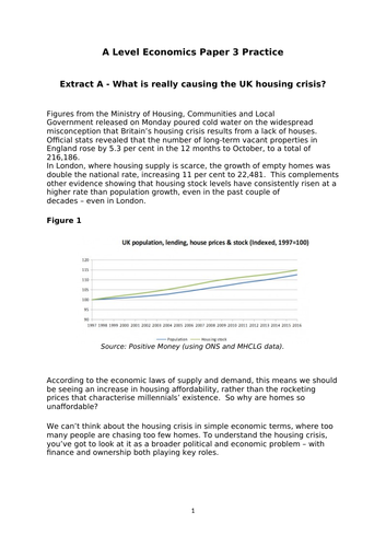OCR A level Economics Practice data response on the UK housing market