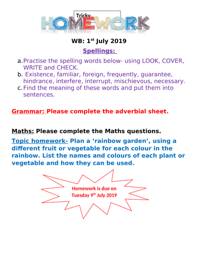 English homework y5 image