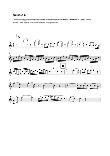 IGCSE Test Qs Mozart Clarinet Concerto