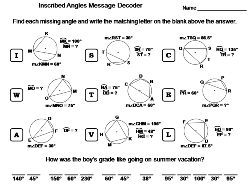 Inscribed Angles Activity: Math Message Decoder
