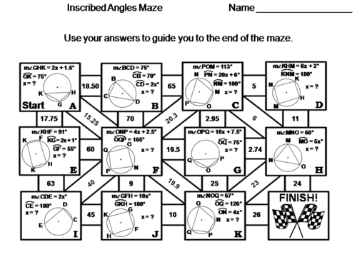Inscribed Angles Activity: Math Maze