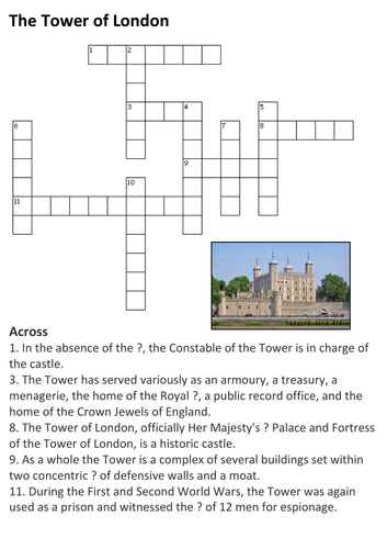 The Tower of London Crossword Teaching Resources