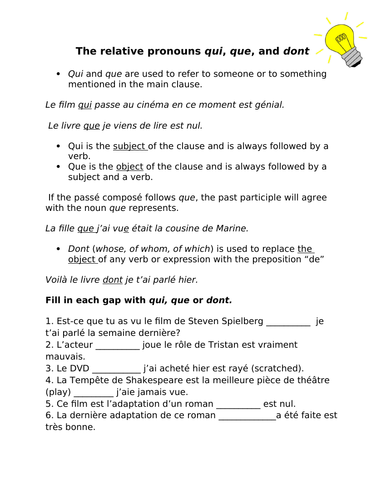 Relative pronouns-qui, que, dont