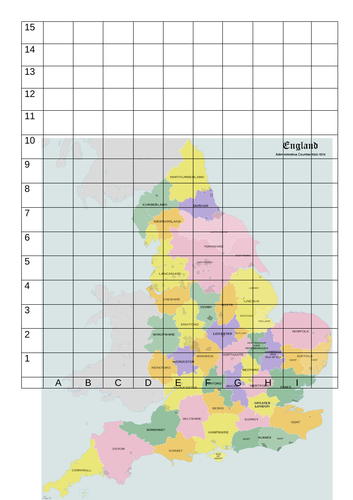 England counties with coordinate grid