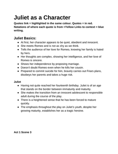 juliet character development essay