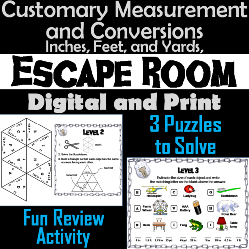 Customary Measurements & Conversions Game: Math Escape Room -inches, feet, yards