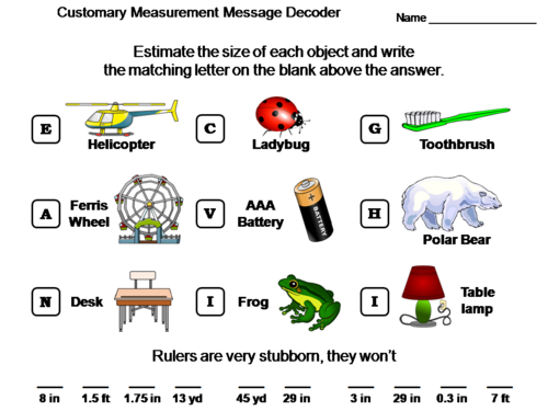 Customary Measurement Game: Math Message Decoder (Inches, Feet, and Yards)