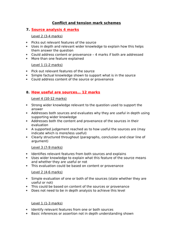 Conflict and tension:First World War 1894-1918 AQA GCSE Scheme of Work, PLC and SF mark schemes