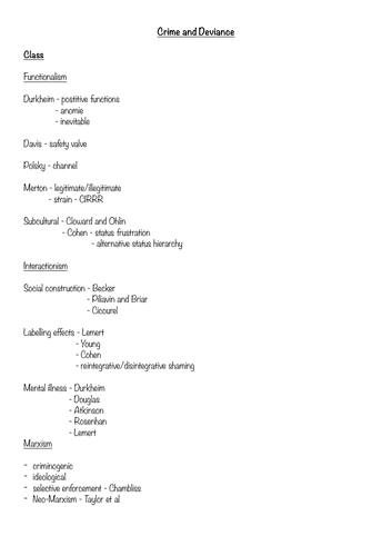 A-level Sociology Crime Checklist