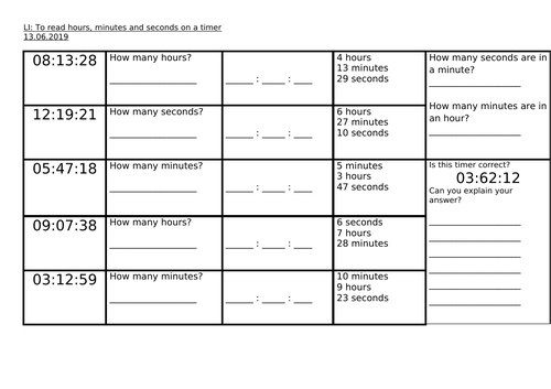 hours, minutes and seconds