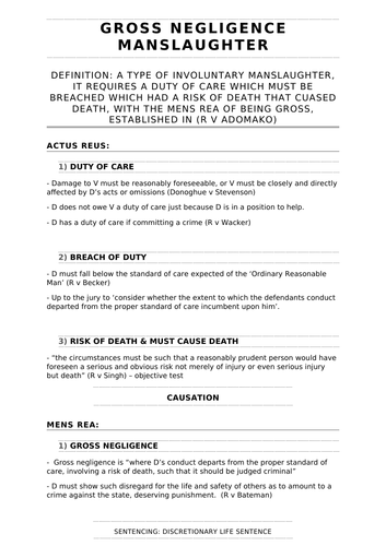 a-level-law-gross-negligence-manslaughter-structure-template-teaching