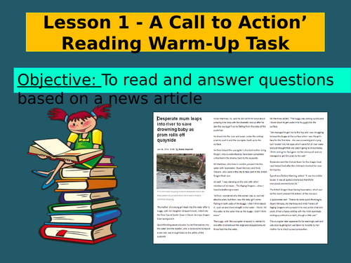 KS3 Non-Fiction Reading Assessment News Article based on ‘Mother saves her baby’.