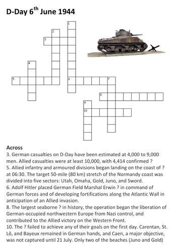 D Day The Normandy Landings Crossword Teaching Resources