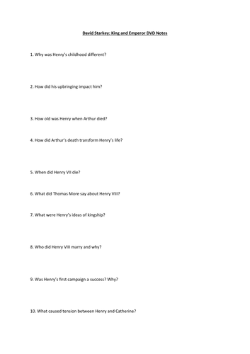 Questions to accompany Starkey's King and Emperor Documentary