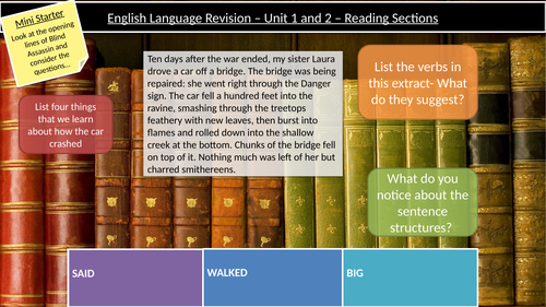 WJEC English Language Revision - Reading Sections- Unit 2 and Unit 3 (2019)