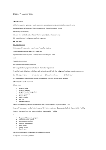 Chapter 7 - System Life Cycle Worksheet ICT IGCSE