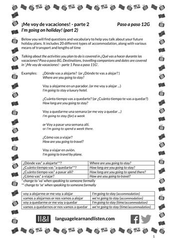 Spanish I M Going On Holiday Me Voy De Vacaciones Parte 2 Teaching Resources