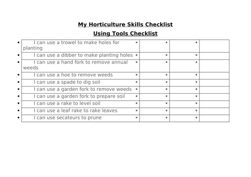 Horticulture Skills Checklist