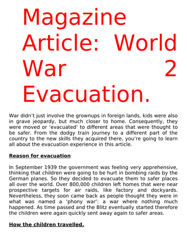 A balance argument text on social media and a magazine article about the WW2 evacuation.