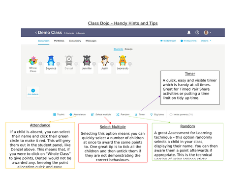 Class Dojo Crib Sheet - Training for Teaching Staff