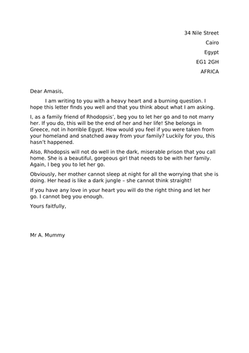 Egyptian Cinderella - Example Persuasive Letter