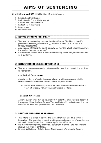 A-Level Law Sentencing & Pre-Trial Procedures Detailed Topic Summary
