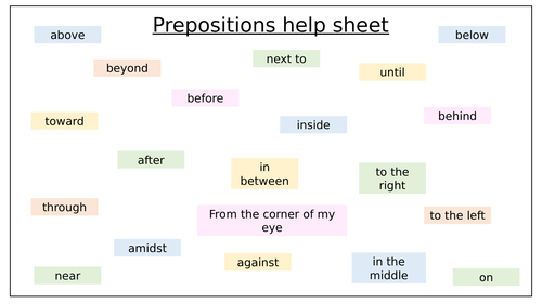 English- Prepositions help sheet