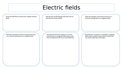 Revision Mat For Electric Fields A Level Aqa Teaching Resources